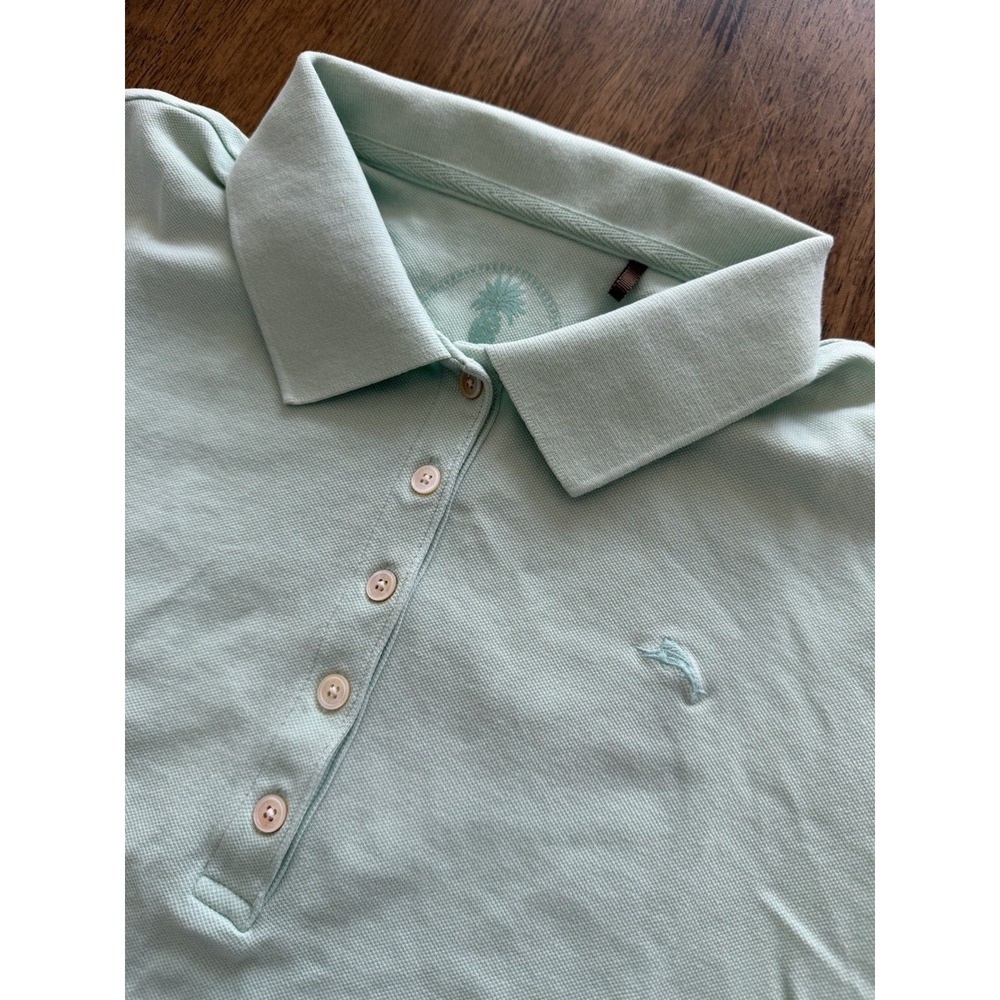 Tommy Bahama Polo Shirt Size M Seafoam Blue Short Sleeve Collared Marlin Logo